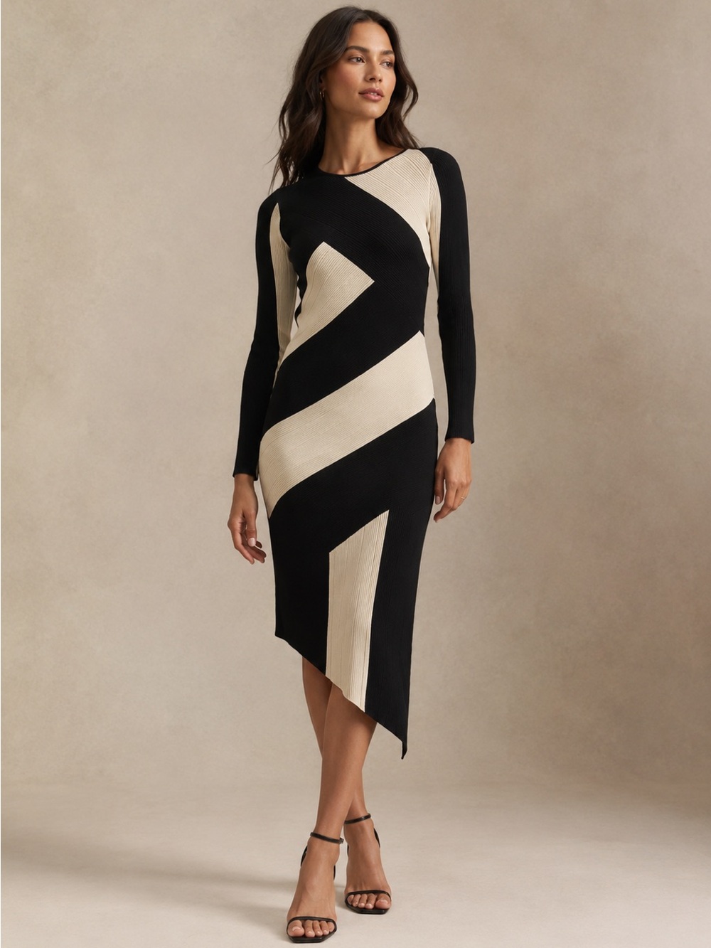 REISS Jem Colorblock Rib Knit Asymmetrical Midi Dress NWT Medium
